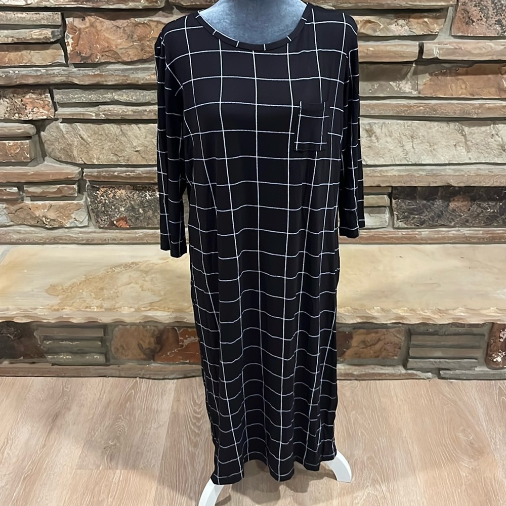 Plain Jane Black Windowpane Modal T-shirt Dress